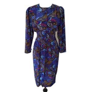 Vintage Erikas Place 80s Button Down Long Sleeve Lightweight Dress Sz 8